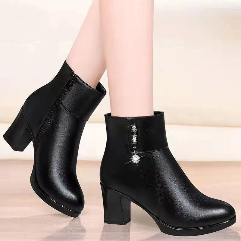 soft pu ankle boots female high heels short tube plus velvet cotton women boots