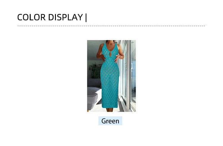 Solid colour sleeveless knitted dress Split neckline Bow tie decorative tassels Holiday style Seaside Slim knitted cover-up