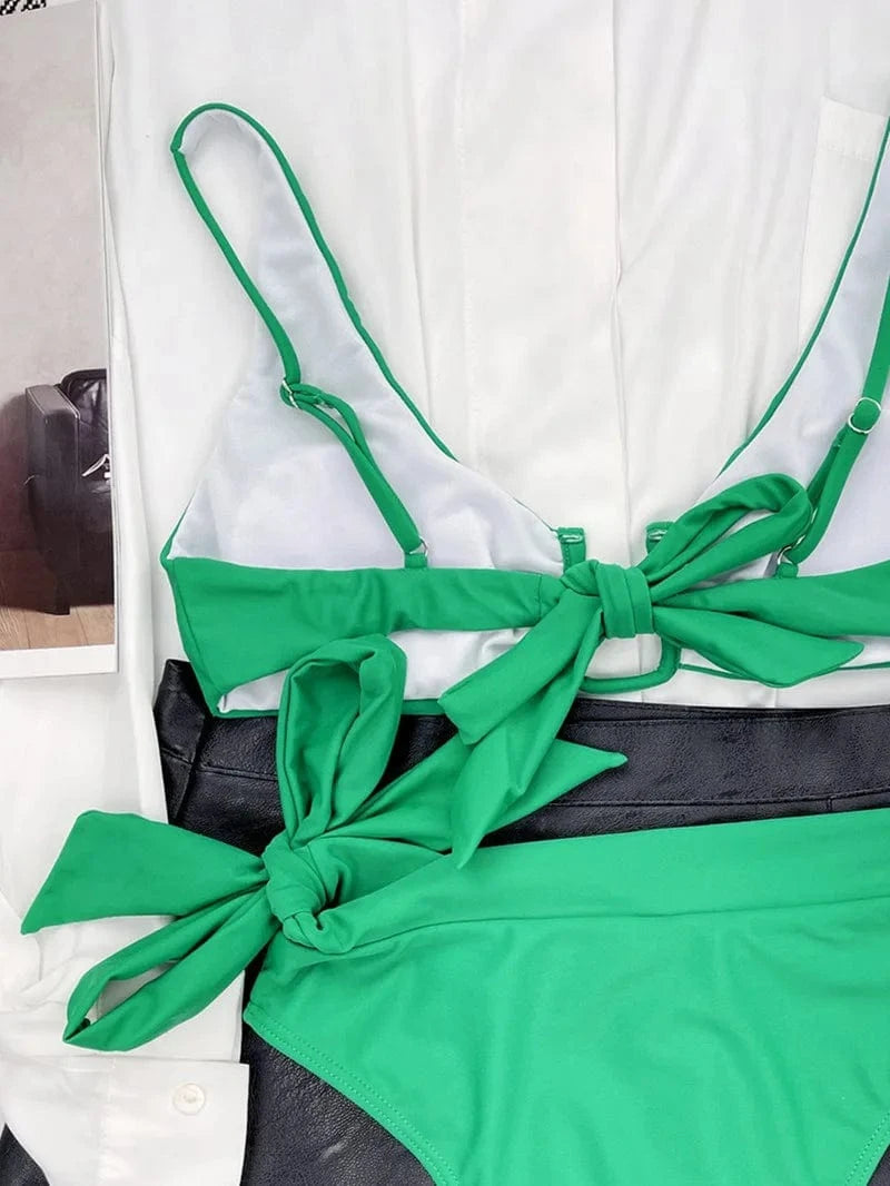 Solid High Waist Bikini Push Up Swimwear Women 2 Pieces Swimsuit Bowknot Bathing Suit High Waisted Swimsuit 2024 NWT Bikini