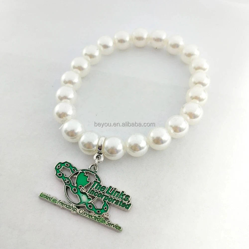 Sorority and Fraternity Fine Fashion Jewelry Bracelets & Bangles LINKS Green and White Pearl Earth Pendant Bracelet Homme Gifts