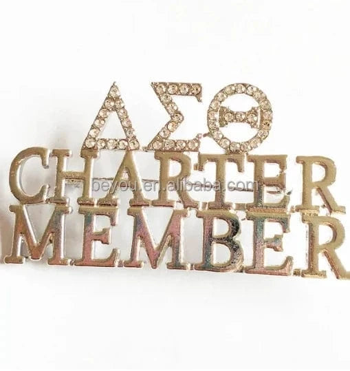 Sorority Fraternity Greek CHARTER MEMBER Letter Pearl Rhinestone Brooch Women Lapel Pin