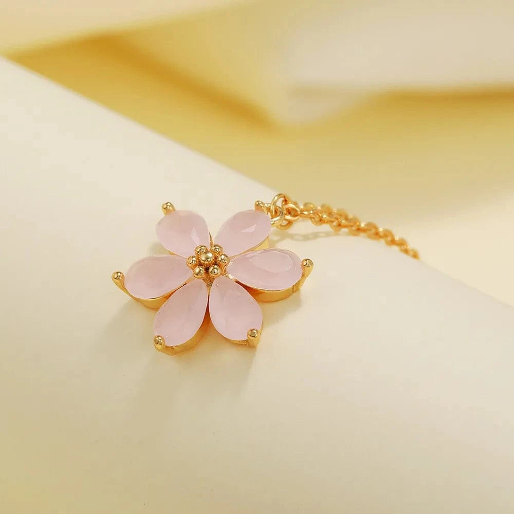 SP Korean Style 18k Gold Zircon Flower Pendant Jewelry Necklace For Women