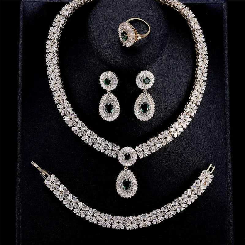 SP312-blue+gold RAKOL SPA061 sterling silver jewelry sets dubai luxury indian wedding bridals cubic zirconia fashion jewelry sets jewellery