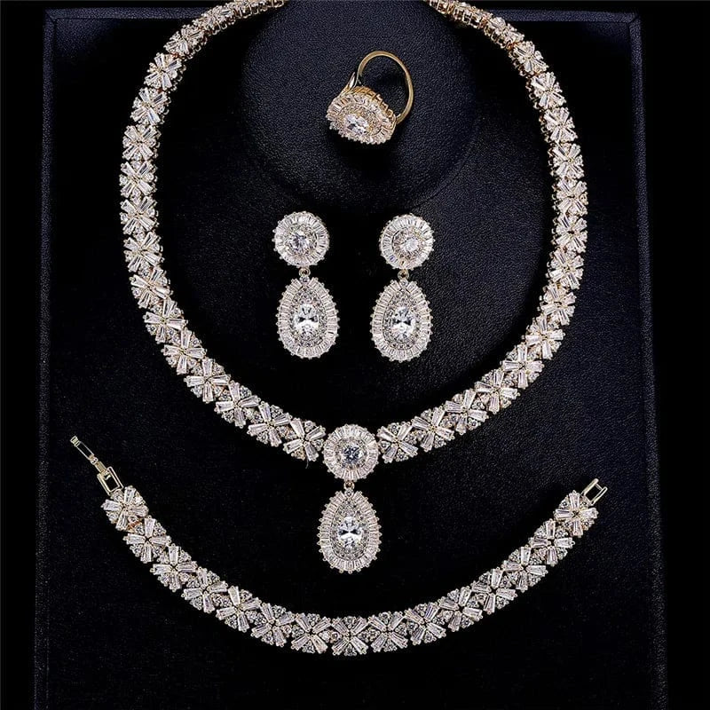 SP312-Gold RAKOL SPA061 sterling silver jewelry sets dubai luxury indian wedding bridals cubic zirconia fashion jewelry sets jewellery