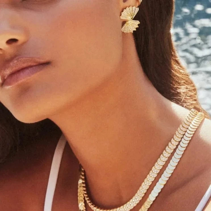 Sparking Clear Cubic Zirconia CZ Paved For Women Gold Plated Moon Shaped Geometric Classic Fashion Choker Necklace