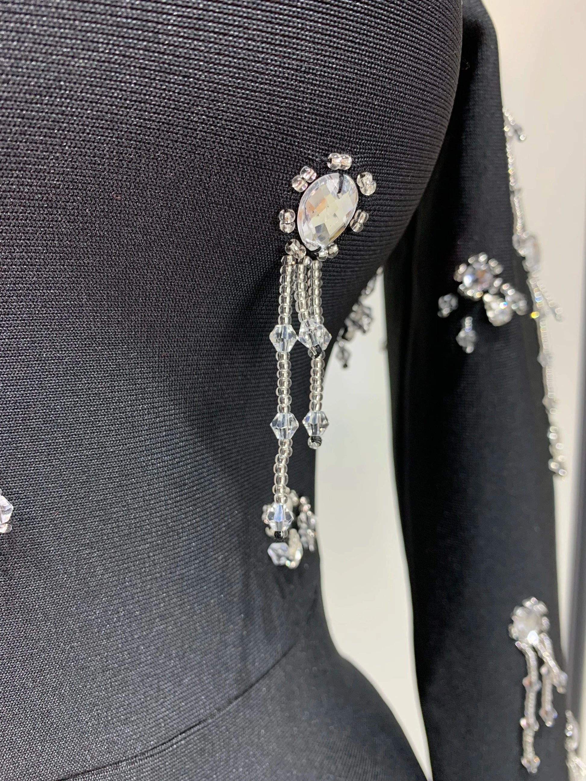 Sparkly Diamonds Long Sleeve Black Bodycom Bandage Jumpsuit Fashion 2025 Woman Evening Party Elegant Luxury Birthday Rompers