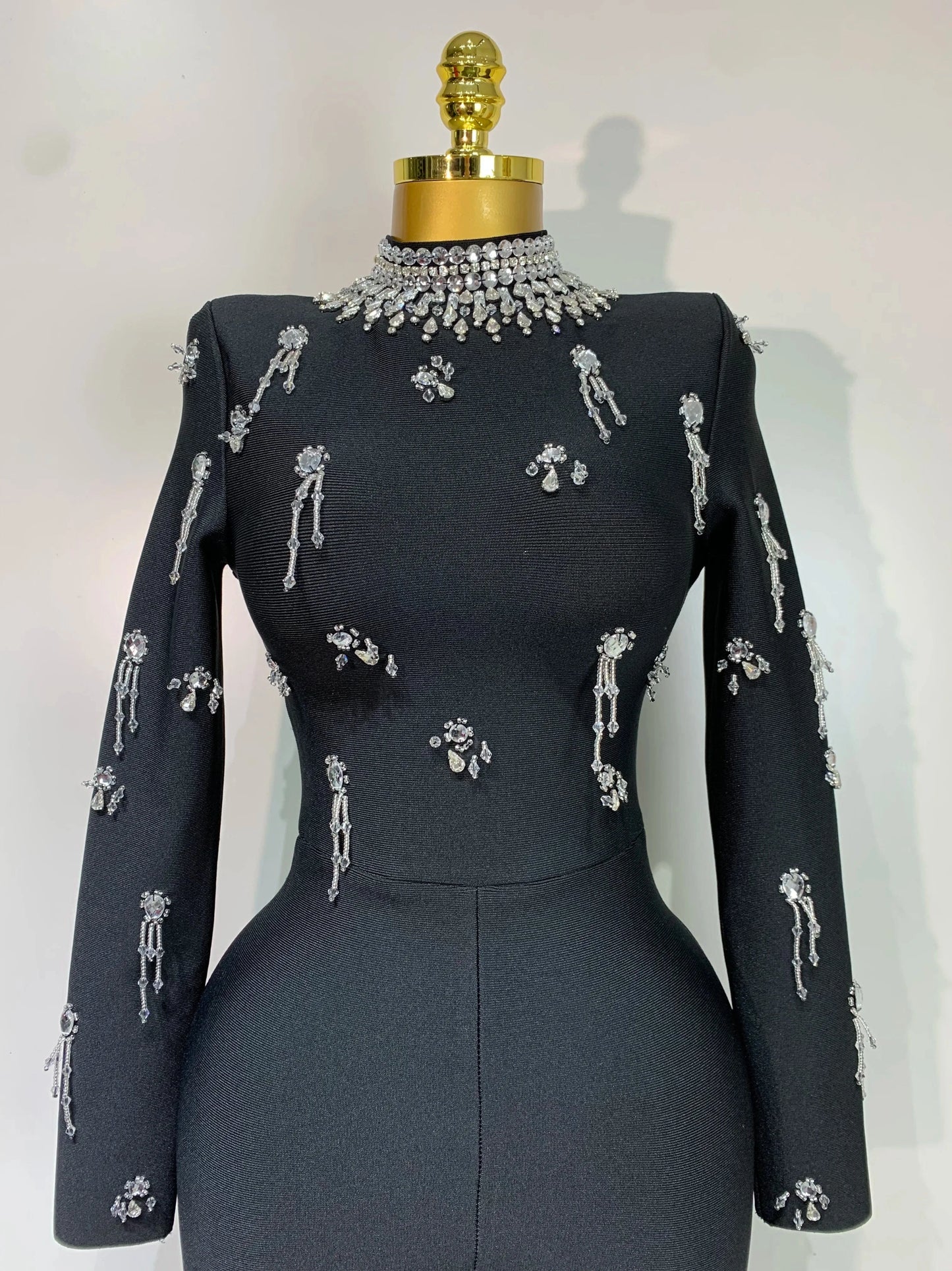 Sparkly Diamonds Long Sleeve Black Bodycom Bandage Jumpsuit Fashion 2025 Woman Evening Party Elegant Luxury Birthday Rompers