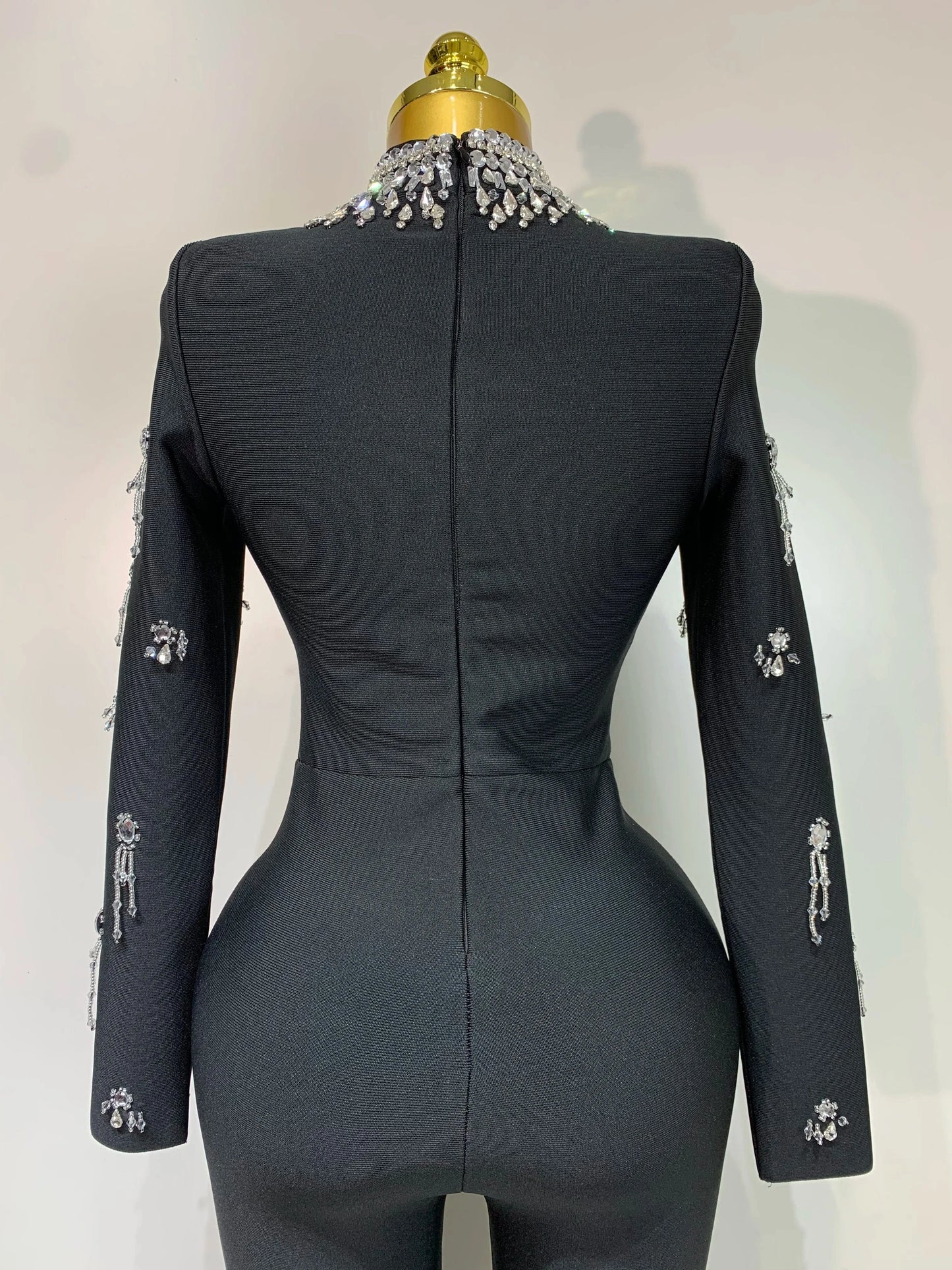 Sparkly Diamonds Long Sleeve Black Bodycom Bandage Jumpsuit Fashion 2025 Woman Evening Party Elegant Luxury Birthday Rompers