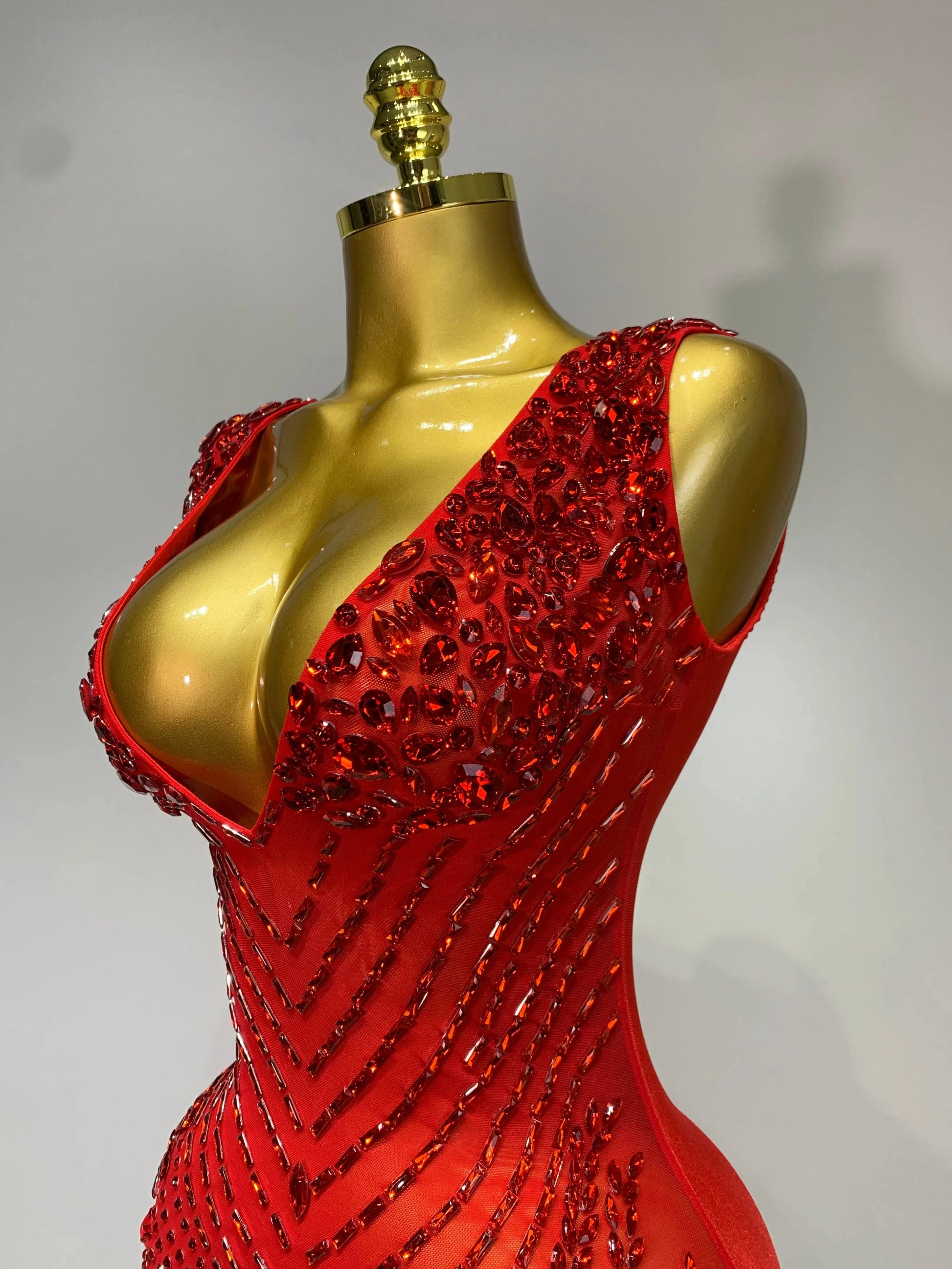 Sparkly Rhinestone Mesh See Through V Neck Dress Women Sexy Performance Stage Costume Evening Party Club Luxury Birthday Outfit
