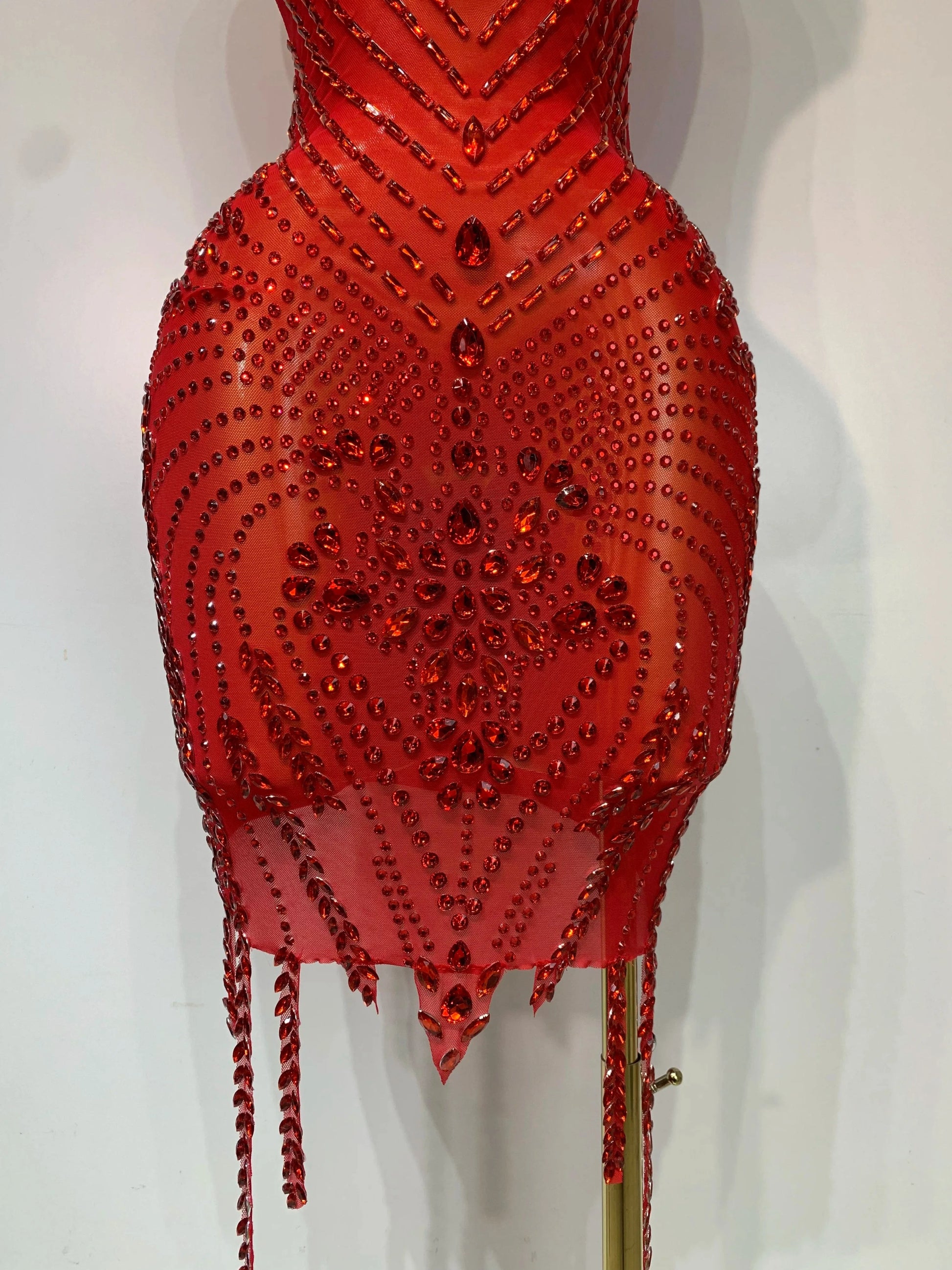 Sparkly Rhinestone Mesh See Through V Neck Dress Women Sexy Performance Stage Costume Evening Party Club Luxury Birthday Outfit