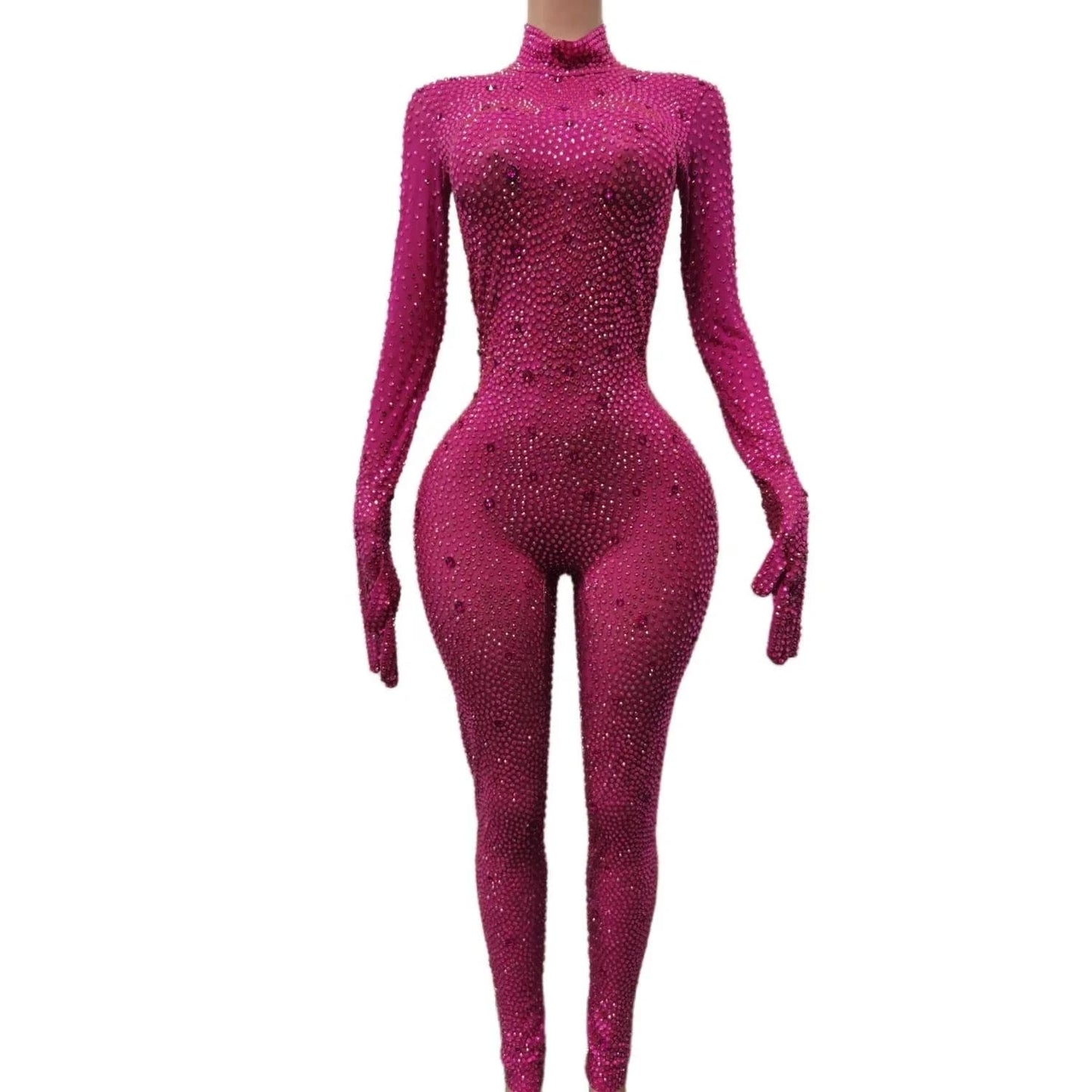 Sparkly See Through Crystal One Piece Bodysuit Ladies Rompers Performance Dancer Leotard Plus Size Sexy Diamonds Mesh Jumpsuit
