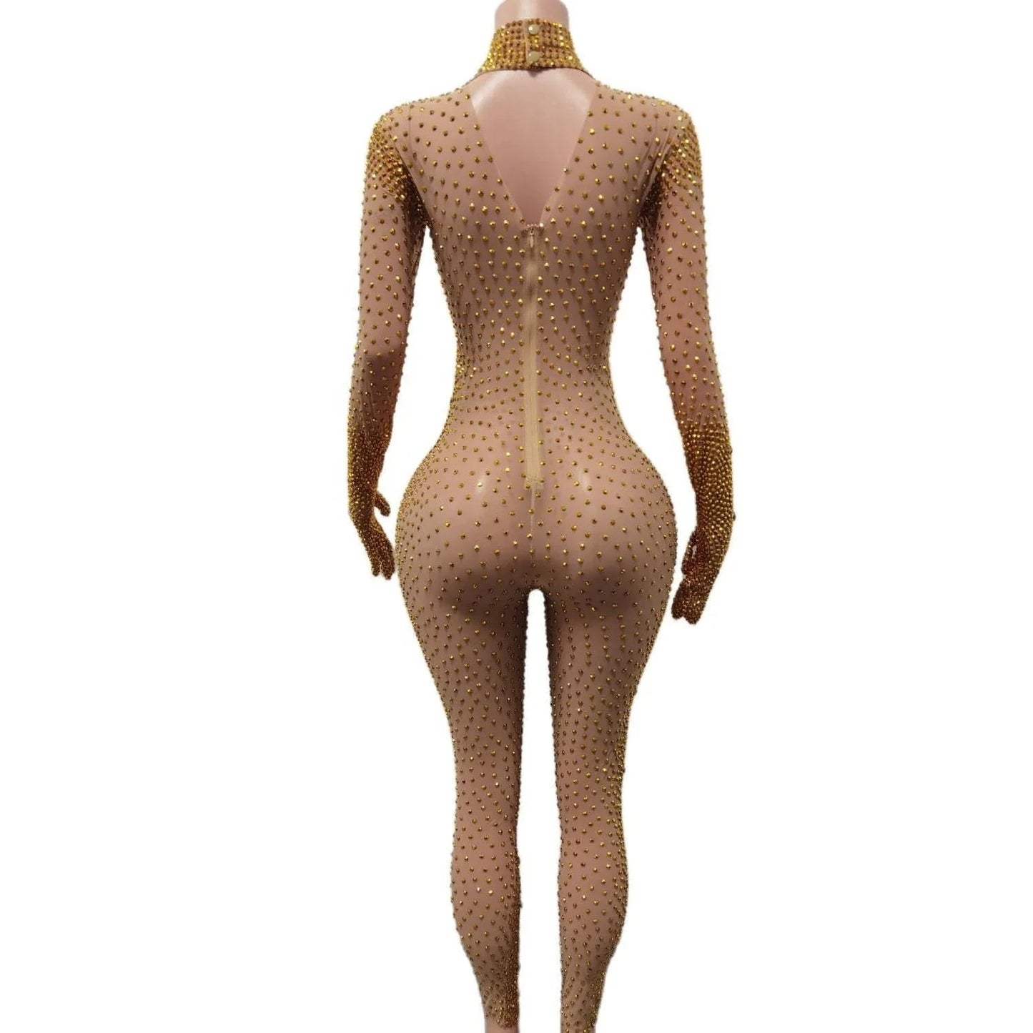 Sparkly See Through Crystal One Piece Bodysuit Ladies Rompers Performance Dancer Leotard Plus Size Sexy Diamonds Mesh Jumpsuit