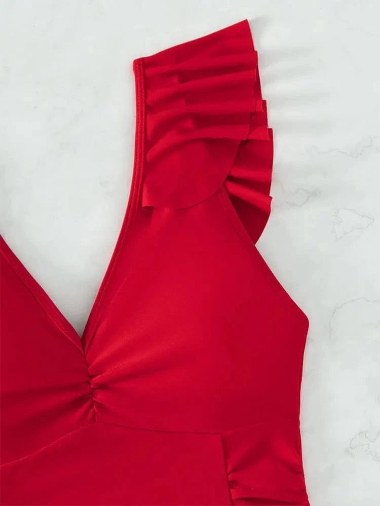 Special Fabric One piece swimwear 2024 Sexy One Shoulder Ruffle Swimsuit Women Backless Bathing Suit Beachwear Push Up Monokini