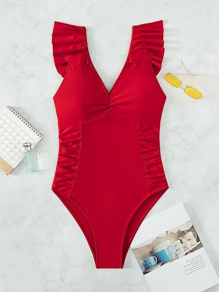 Special Fabric One piece swimwear 2024 Sexy One Shoulder Ruffle Swimsuit Women Backless Bathing Suit Beachwear Push Up Monokini