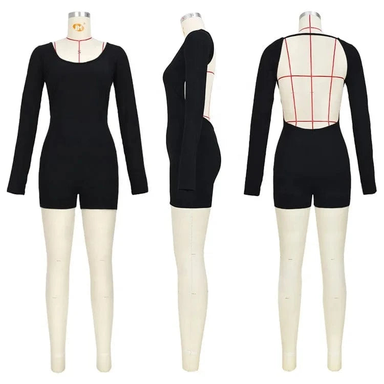 Sport Backless Jumpsuits Long Sleeves Scoop Neck Solid High Stretchy Casual Club Bodysuit
