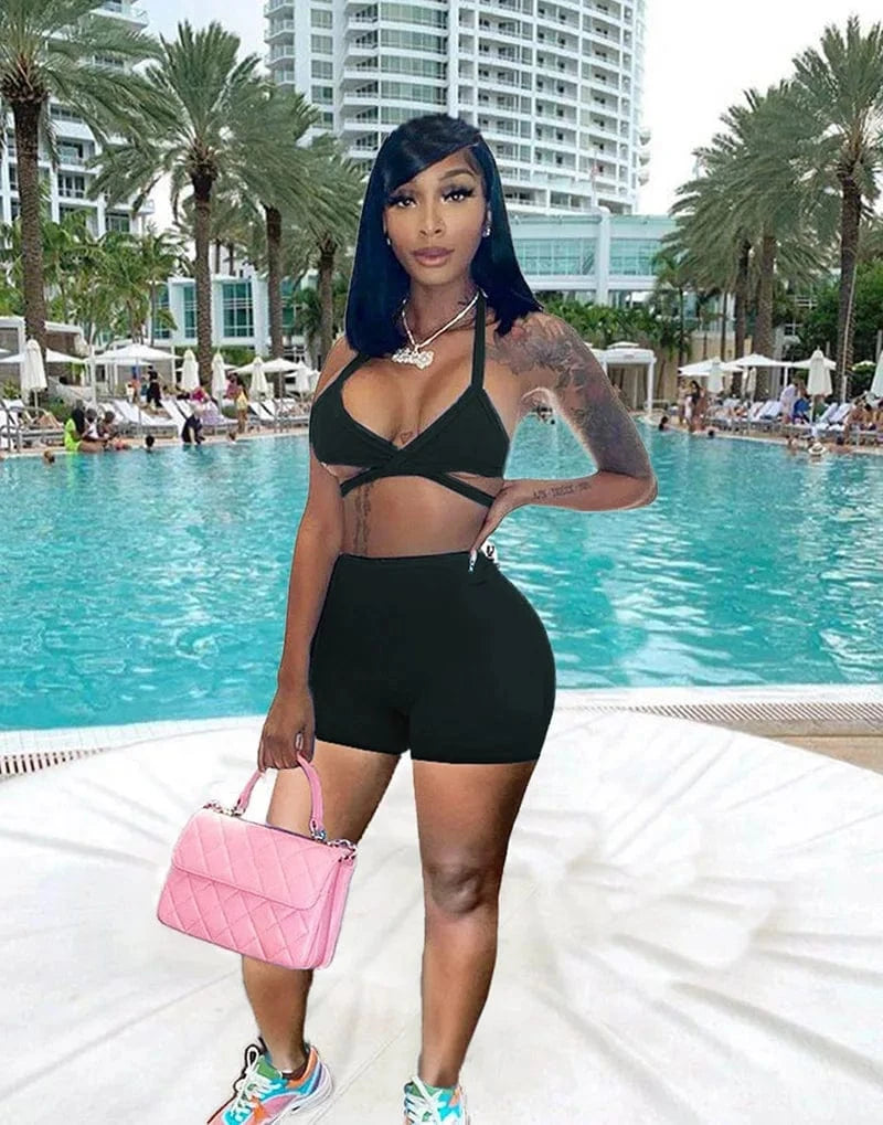 Sports Casual Camisole Slim Shorts Summer Two Piece Set Women Short Set Clothing Sexy Crop Tops Set Custom