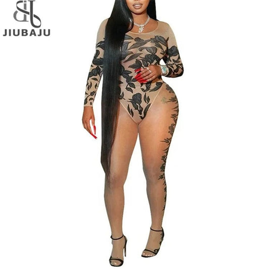 Spring 2 Two Piece Sets Sexy Women Long Sleeve Bodycon Bodysuits Top+High Waist Pants Suits