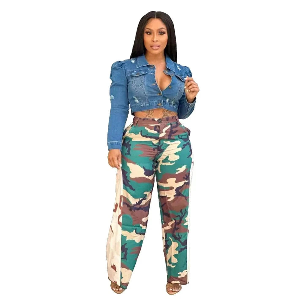 Spring 2023 Women Clothing Camouflage Pants Women's Fashion Casual Ladies Flare Pants&trousers with Pockets