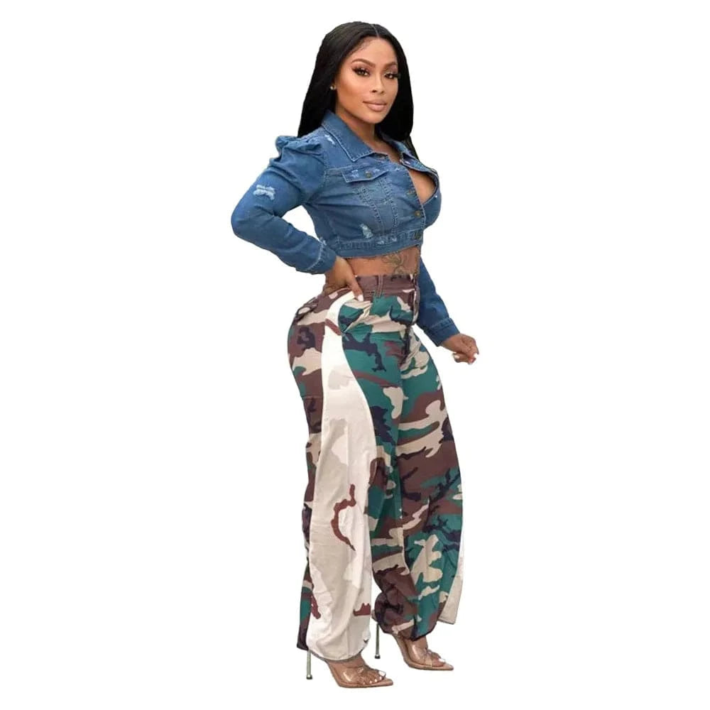Spring 2023 Women Clothing Camouflage Pants Women's Fashion Casual Ladies Flare Pants&trousers with Pockets