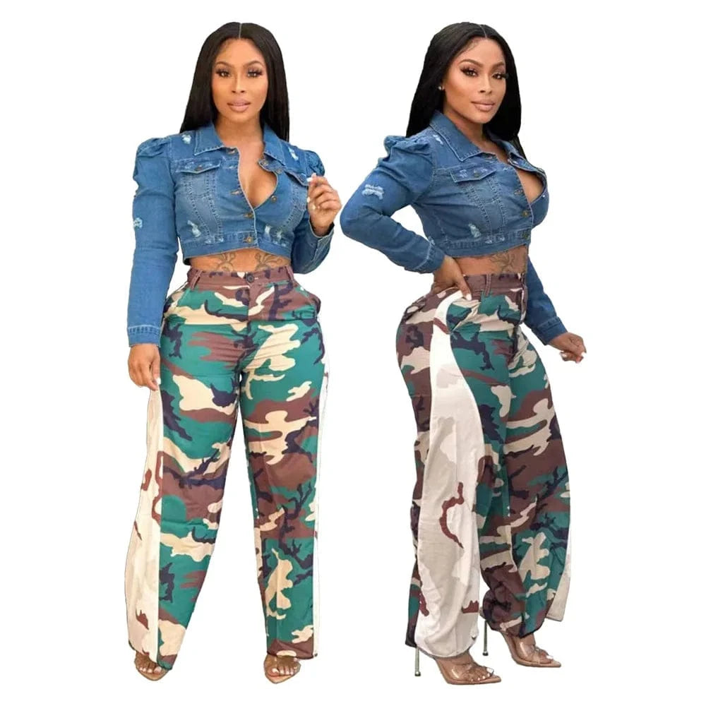 Spring 2023 Women Clothing Camouflage Pants Women's Fashion Casual Ladies Flare Pants&trousers with Pockets