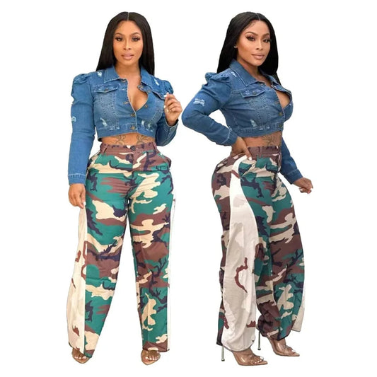 Spring 2023 Women Clothing Camouflage Pants Women's Fashion Casual Ladies Flare Pants&trousers with Pockets