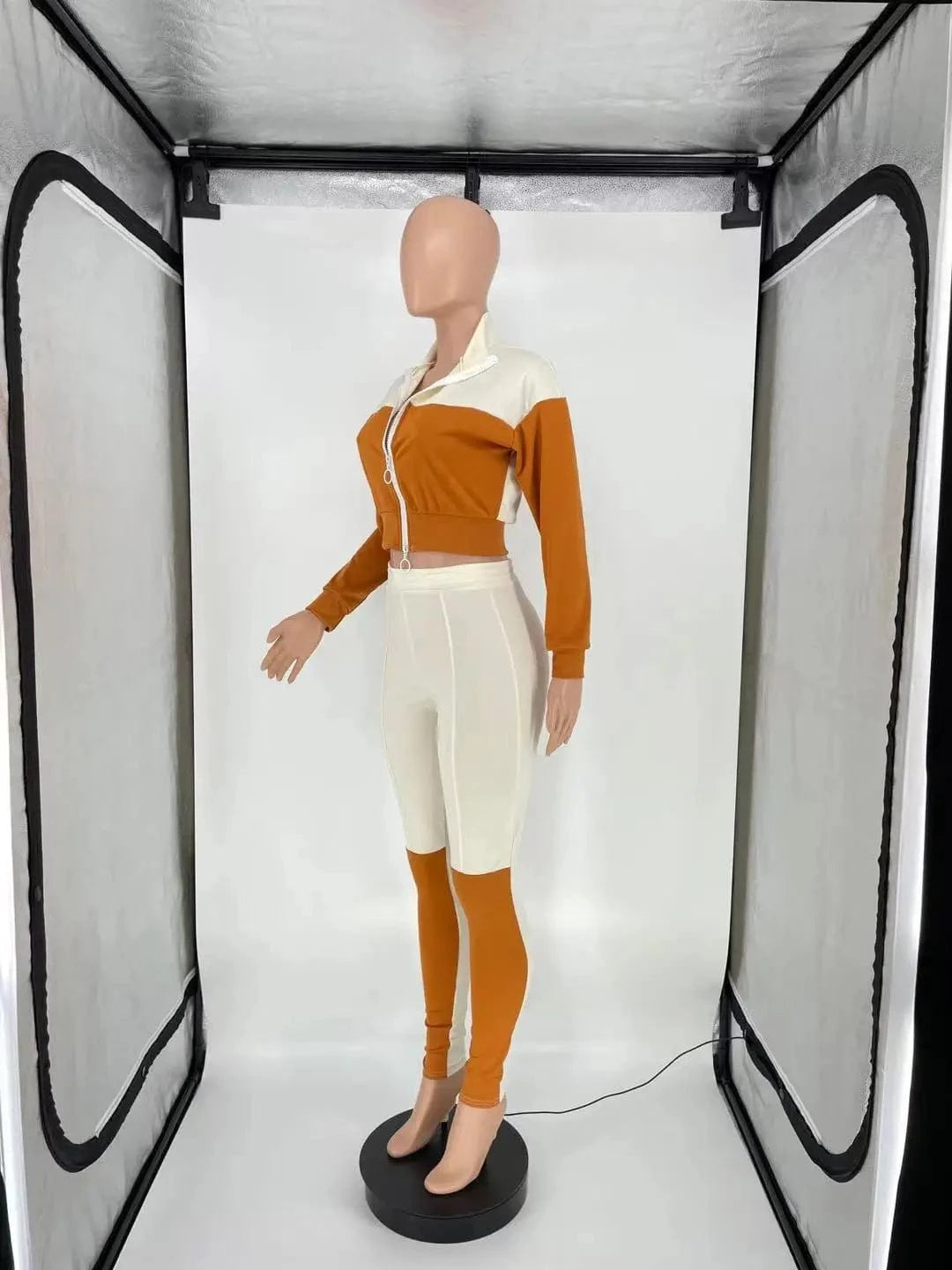 Spring 2023 Women s Clothing Zip Up Crop Jogger Set Color Block Jogging Suit Set Tracksuits for Women