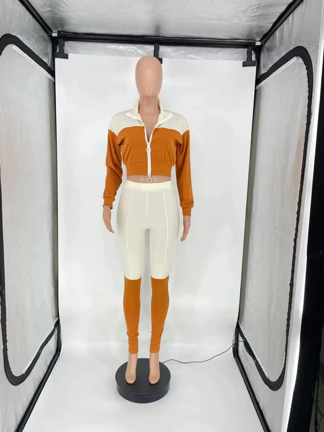 Spring 2023 Women s Clothing Zip Up Crop Jogger Set Color Block Jogging Suit Set Tracksuits for Women