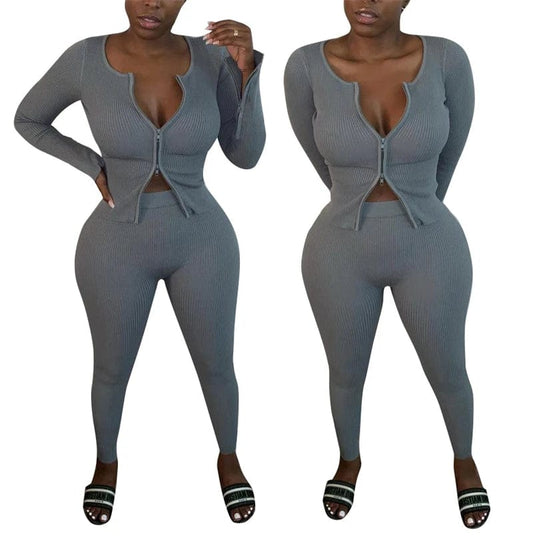 spring 2024 cheap women double zipper crop top and butt lifting legging set high quality women casual clothing for women sexy