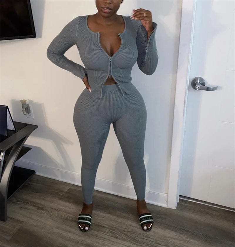 spring 2024 cheap women double zipper crop top and butt lifting legging set high quality women casual clothing for women sexy