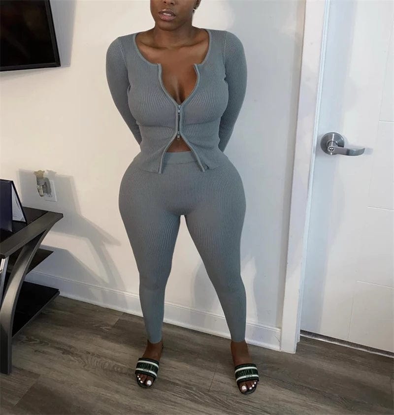 spring 2024 cheap women double zipper crop top and butt lifting legging set high quality women casual clothing for women sexy