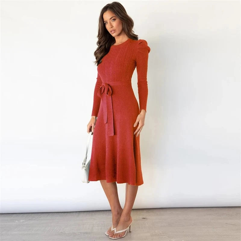 spring 2024 new arrivals custom ladies white long sleeve knit jersey midi sweater dress female women winter clothing fall outfit