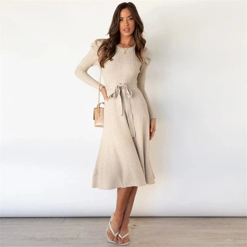 spring 2024 new arrivals custom ladies white long sleeve knit jersey midi sweater dress female women winter clothing fall outfit