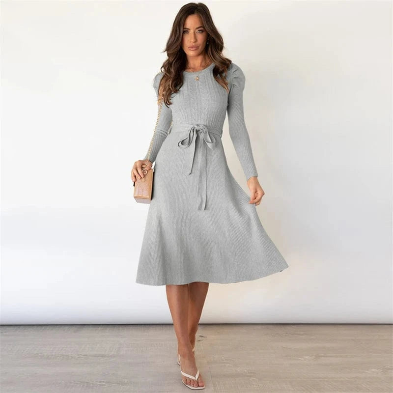 spring 2024 new arrivals custom ladies white long sleeve knit jersey midi sweater dress female women winter clothing fall outfit