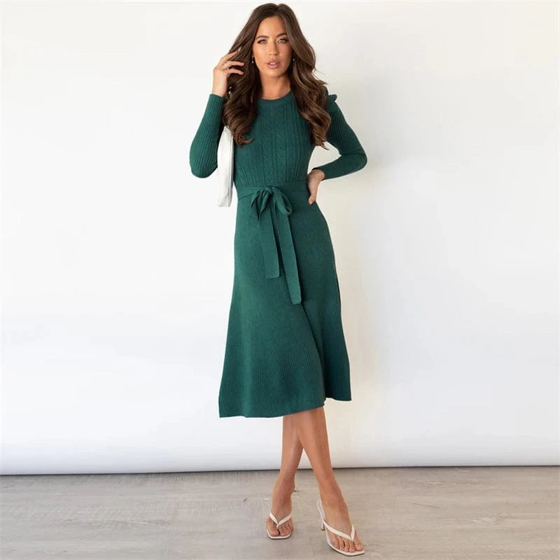 spring 2024 new arrivals custom ladies white long sleeve knit jersey midi sweater dress female women winter clothing fall outfit