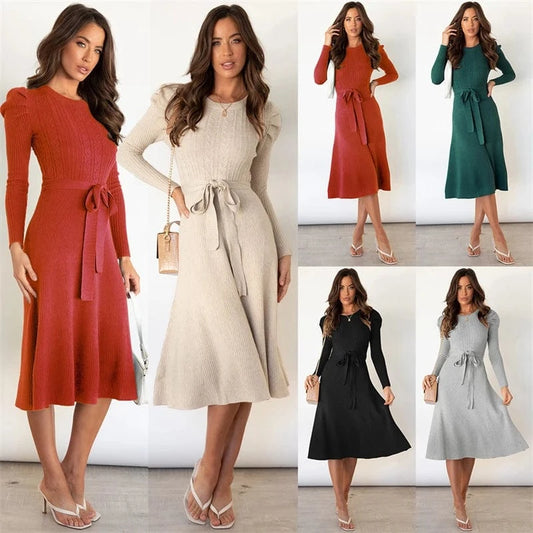 spring 2024 new arrivals custom ladies white long sleeve knit jersey midi sweater dress female women winter clothing fall outfit