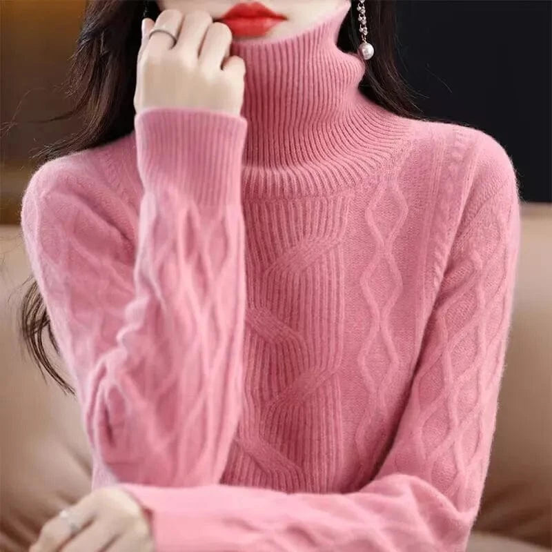 Spring and autumn best-selling high-quality fashion women's solid color semi-turtleneck long-sleeved loose knit pullover sweater