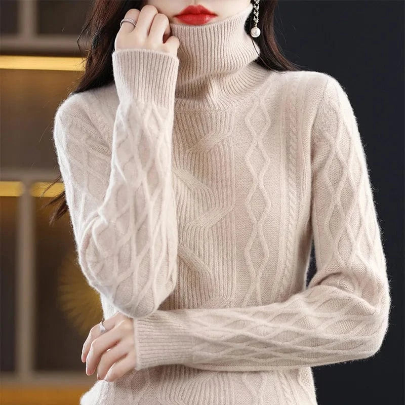 Spring and autumn best-selling high-quality fashion women's solid color semi-turtleneck long-sleeved loose knit pullover sweater