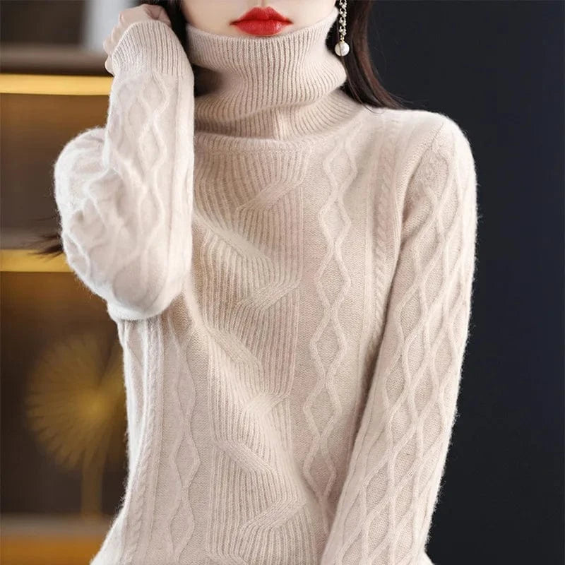 Spring and autumn best-selling high-quality fashion women's solid color semi-turtleneck long-sleeved loose knit pullover sweater