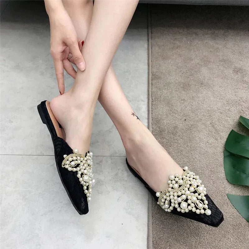 Spring/Autumn Fashion Sexy Women Shoes Elegant String Bead Crystal Patchwork Slip-On 35-39 Slipper NEW