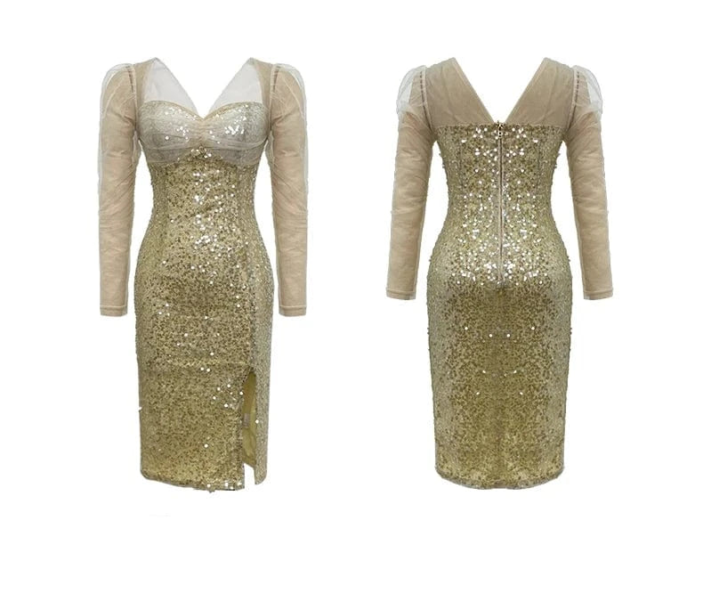 Spring Autumn New Fashion Women's Mesh Sexy Dresses Long Sleeve Bodycon Evening Dress