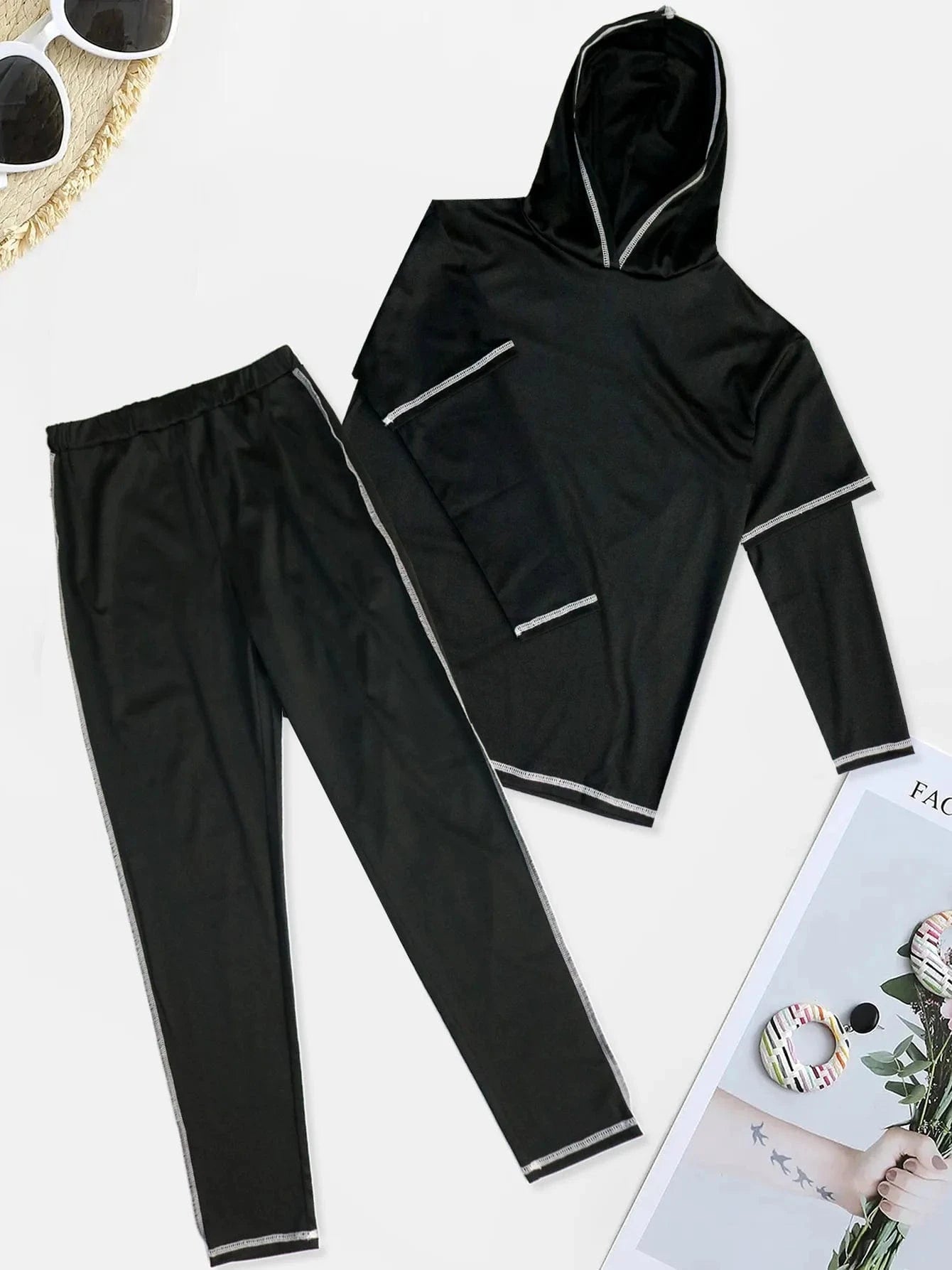 spring fall winter new women clothing ladies casual sports long sleeve hooded t shirt pants two piece women's sets