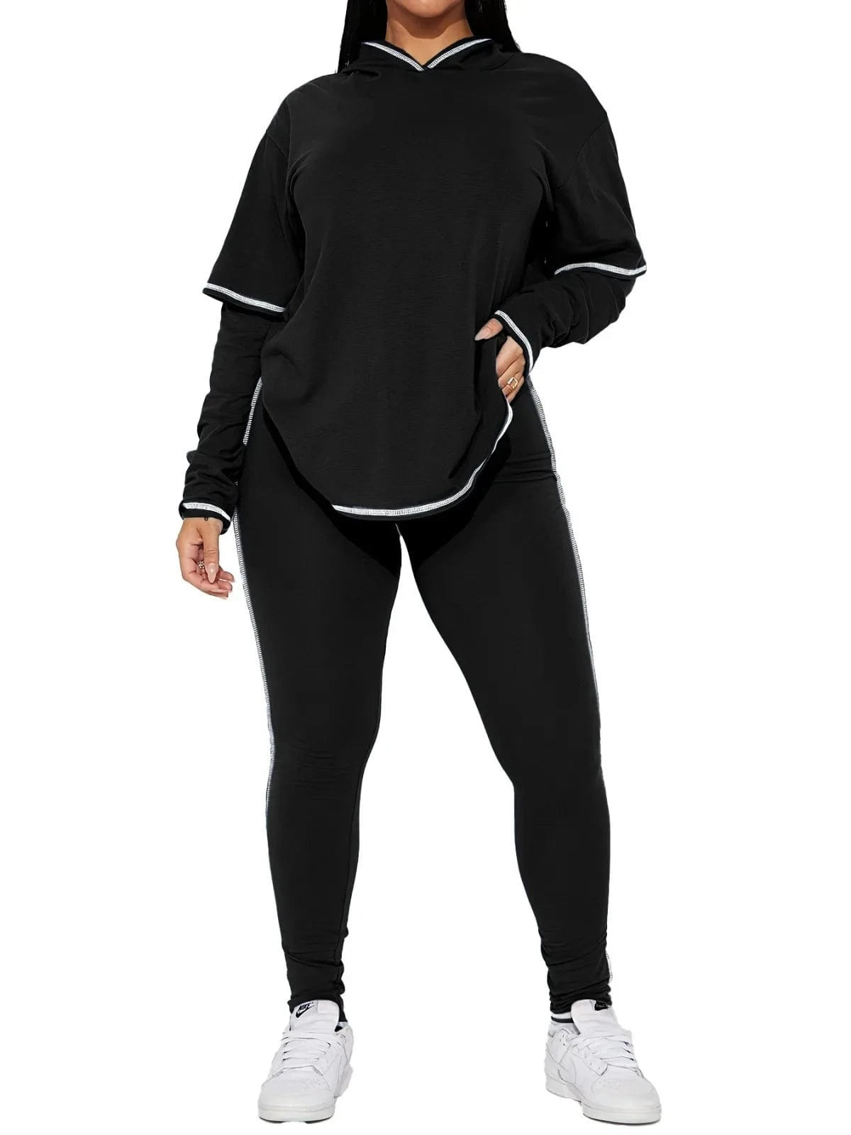 spring fall winter new women clothing ladies casual sports long sleeve hooded t shirt pants two piece women's sets