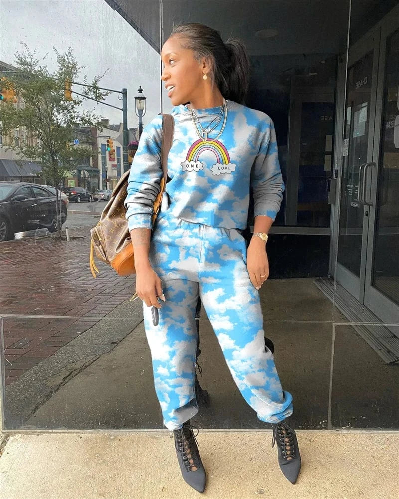 spring modest fashion women clothing collection spring 2024 print 2 two piece long sleeve t shirt and pants set outfit for women