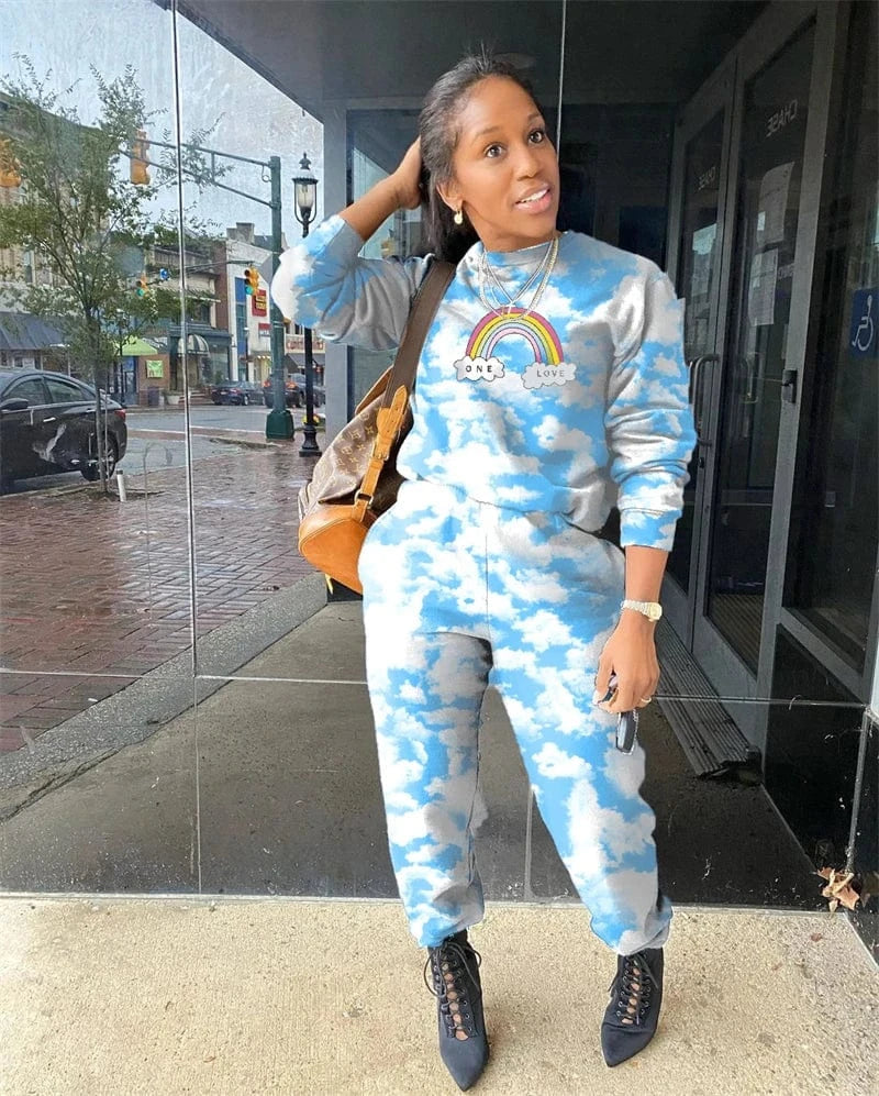 spring modest fashion women clothing collection spring 2024 print 2 two piece long sleeve t shirt and pants set outfit for women
