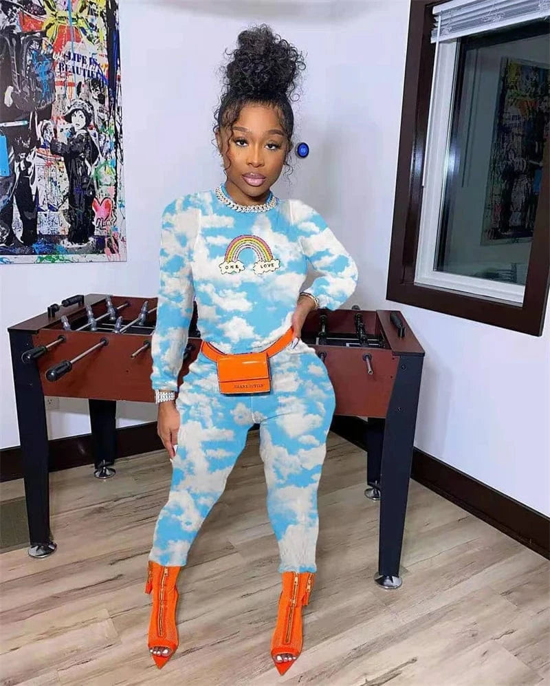 spring modest fashion women clothing collection spring 2024 print 2 two piece long sleeve t shirt and pants set outfit for women