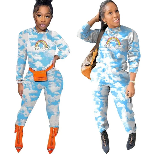 spring modest fashion women clothing collection spring 2024 print 2 two piece long sleeve t shirt and pants set outfit for women