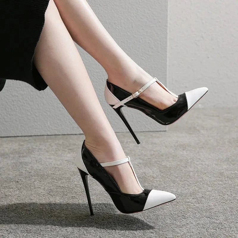 Spring New Black White Patchwork Women Wedding Pumps Spike High Heels Lady Dress Shoes Plus Big Size 34-47