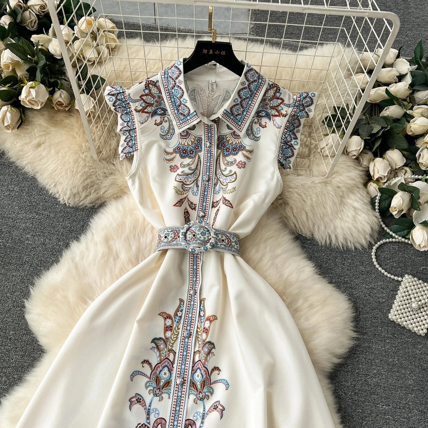 Spring / Summer 2024 Lapel Sleeveless Print Long Dress