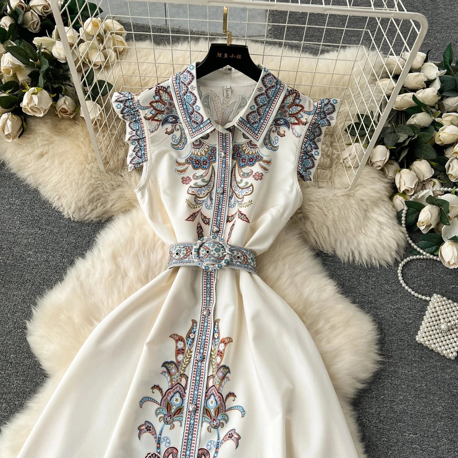 Spring / Summer 2024 Lapel Sleeveless Print Long Dress