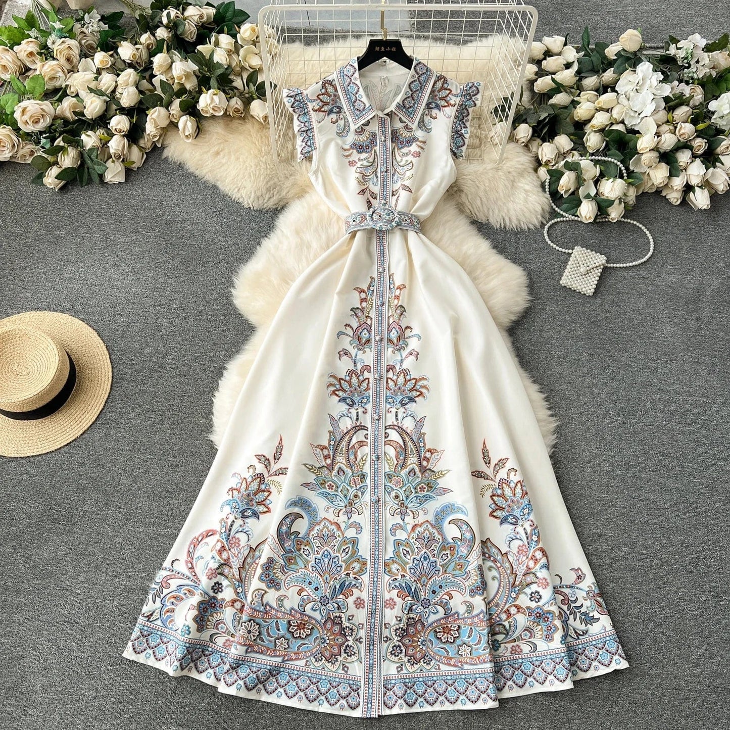 Spring / Summer 2024 Lapel Sleeveless Print Long Dress